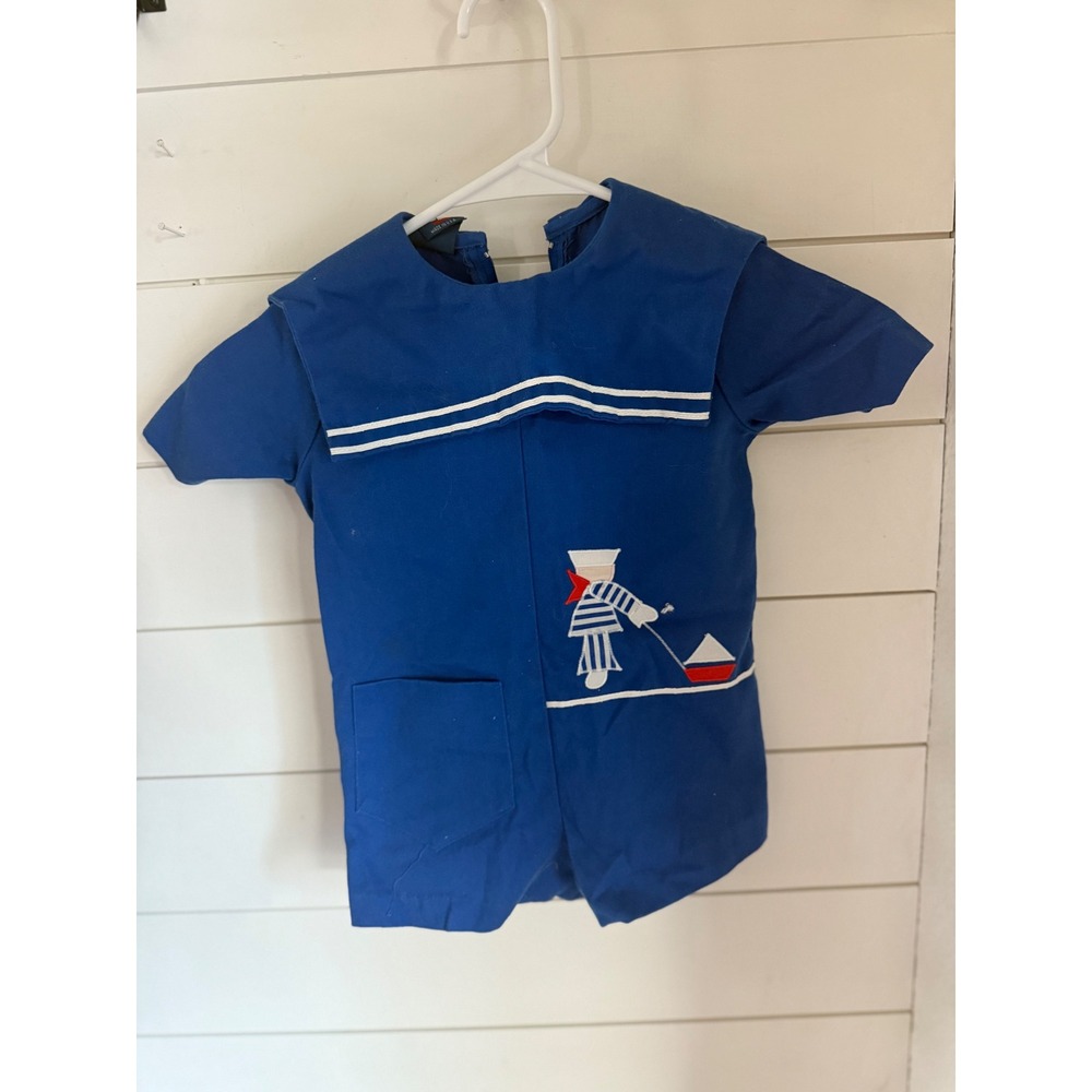 Robert Jackson Kids Blue Sailor Nautical Embroidered‎ Romper